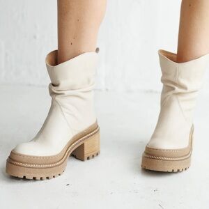 Free People Mel Slouch Boots 8 Cream Leather Booties Festival Boho‎